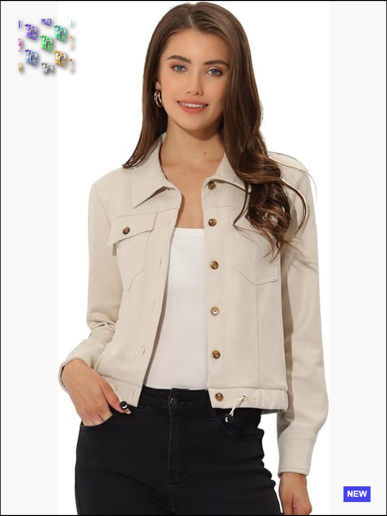 Faux Suede Cropped Moto Jacket Button Down Point Collar Long Sleeve Fall Coat